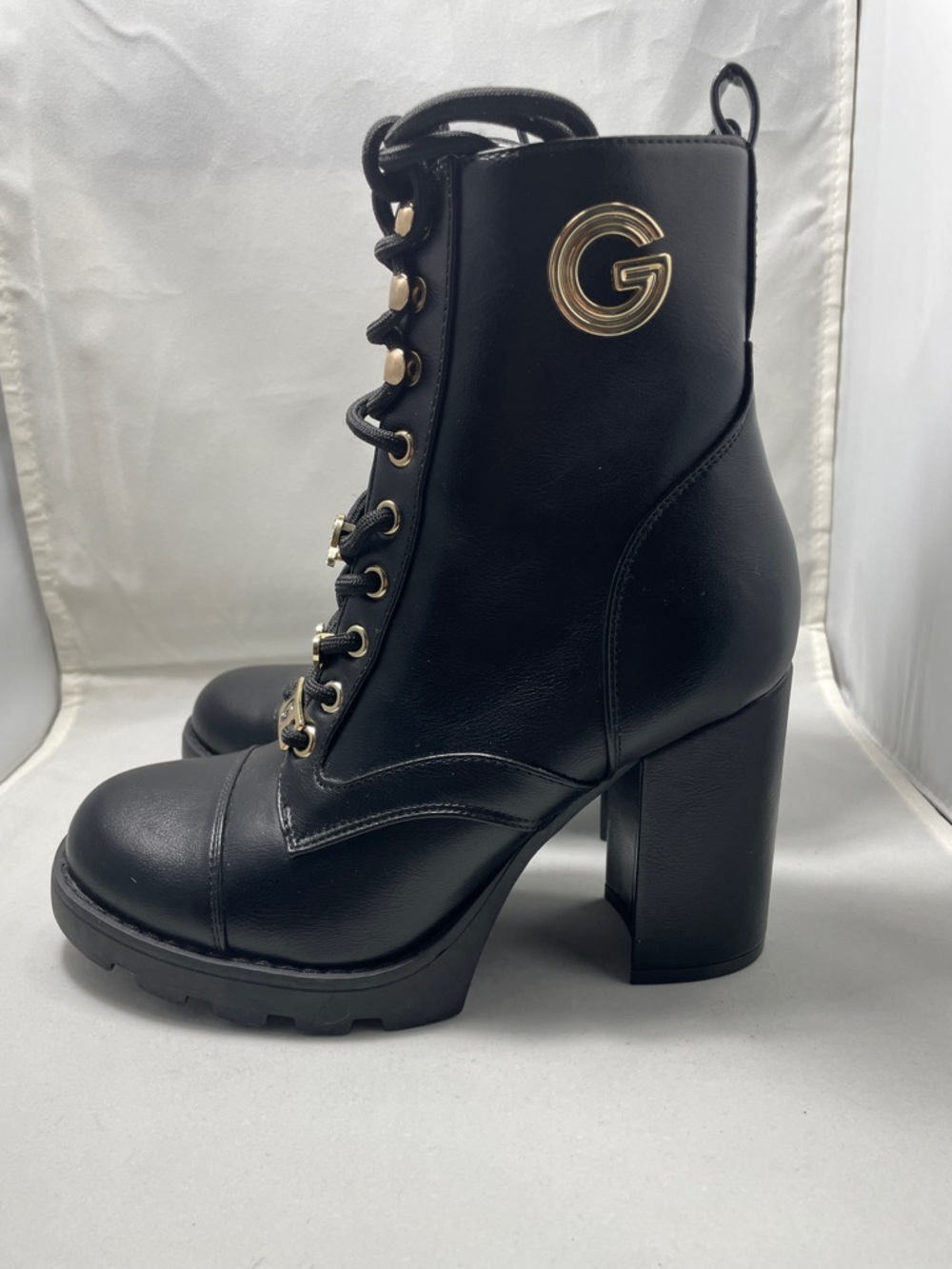 GBG Los Angeles Black Lace-Up Combat Boots with Gold Accents - Picture 4 of 13